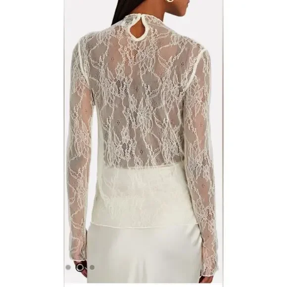 Brand New WeWoreWhat Women's Size Medium Ivory White Lace Mock Neck Top - Picture 2 of 7